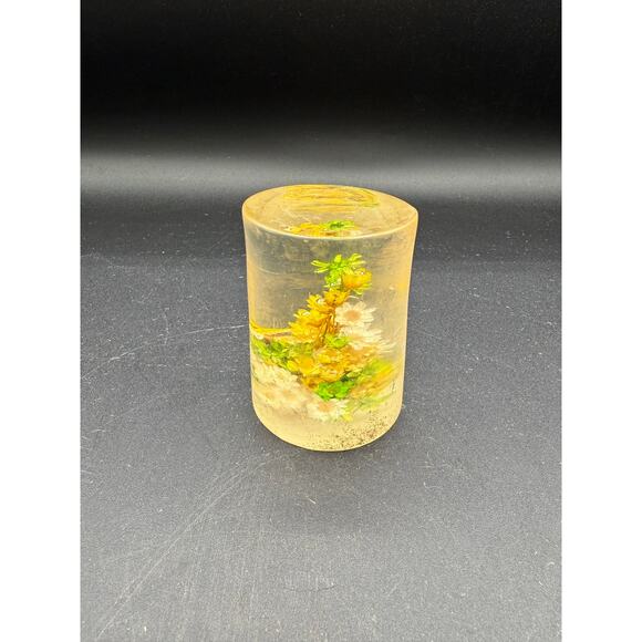 Retro Daisyglas Lucite Paperweight- Dried Flowers and small butterfly - Picture 3 of 8
